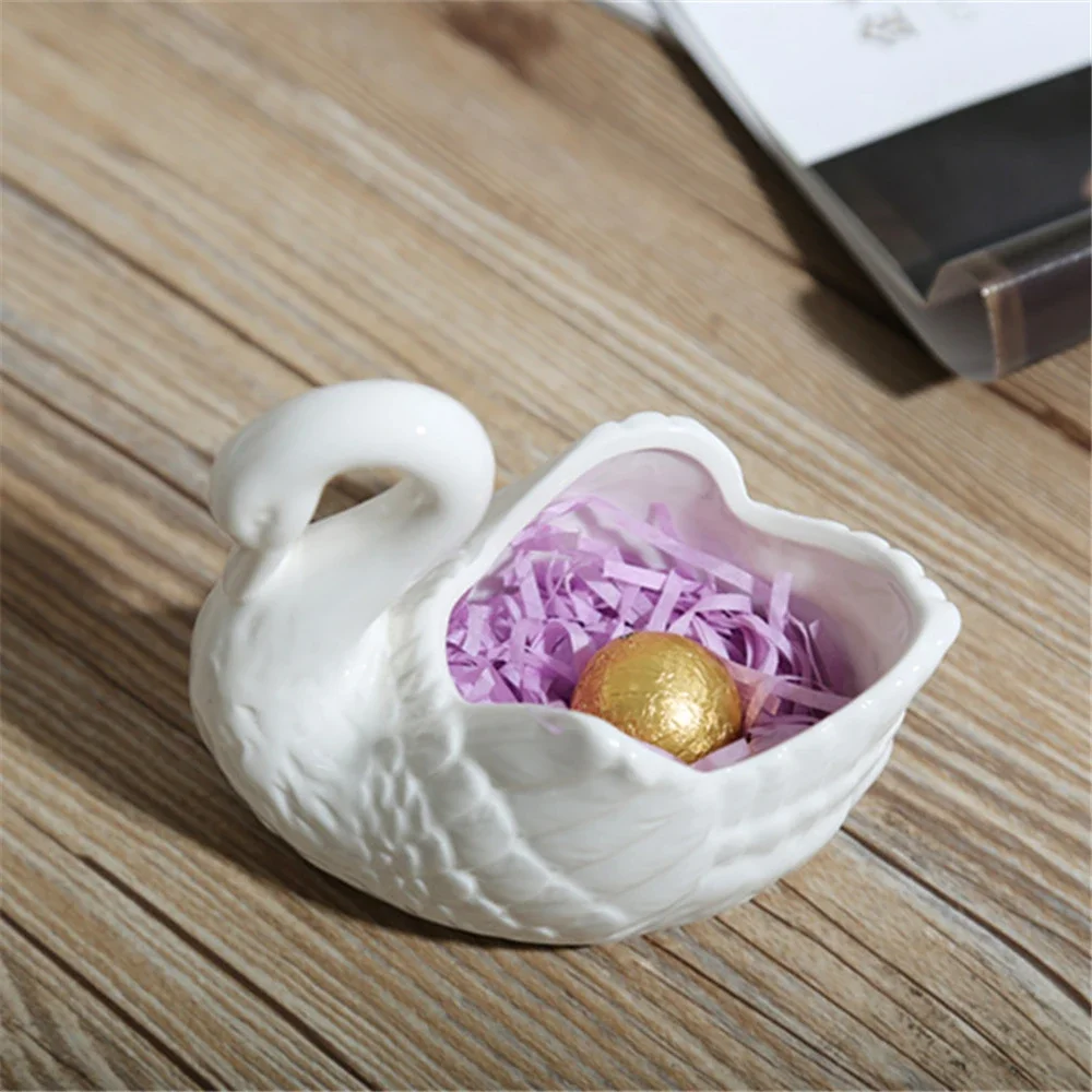 Swan Ceramic Ornaments Decoration Desktop Storage Box Tealight Candles Holder Flower Pot Home Decor Furnishings