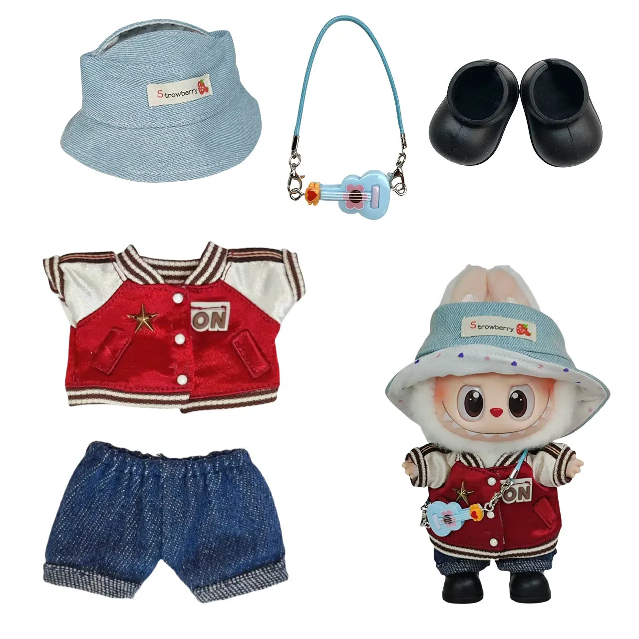 ملابس لملابس دمية لابوبو وإكسسوارات ملابس بيسبول جيرسي حمراء عصرية