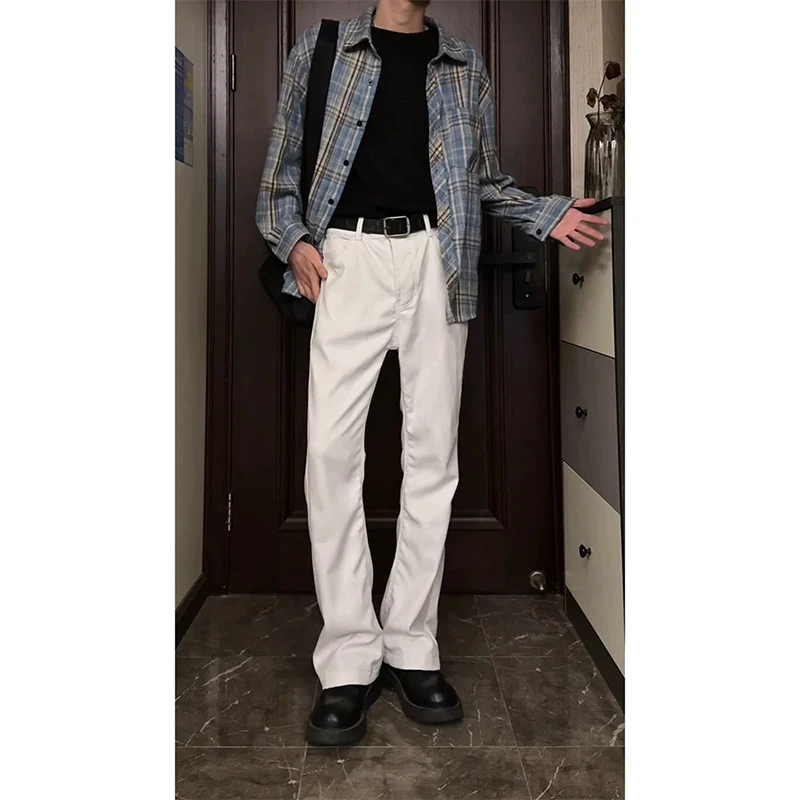

Cleanfit Elastic Micro Flare Jeans Men's Autumn Winter White Denim Pants Slimming High Waist Long Straight Leg Trousers