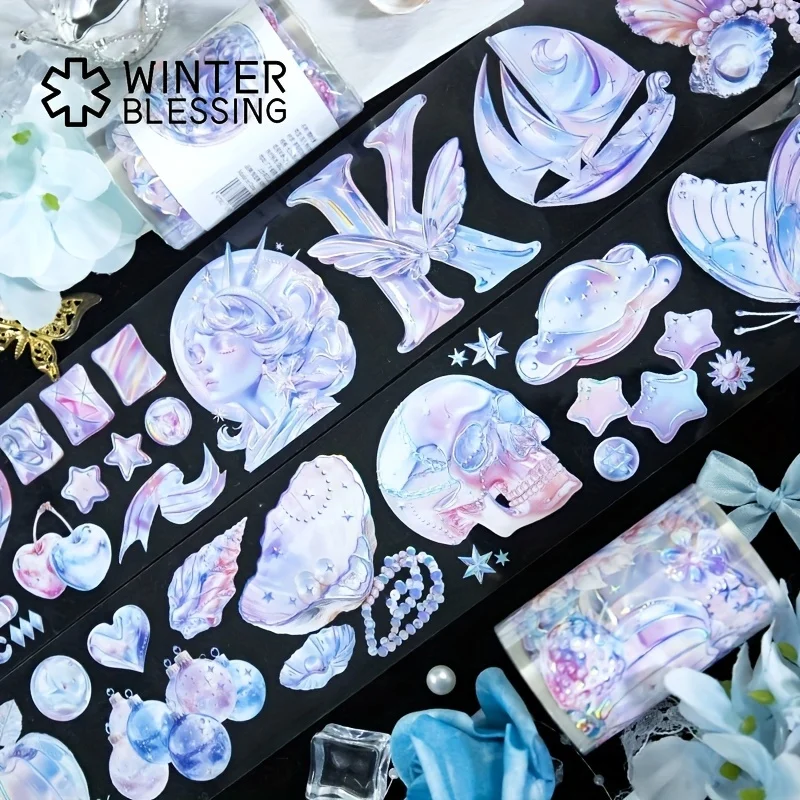 2 متر ليزر فضي فراشة بالونPET اشي الشريط سيدة زهرة شفافة لفة ملصقات شريط مزخرف لمجلة سكرابوكينغ