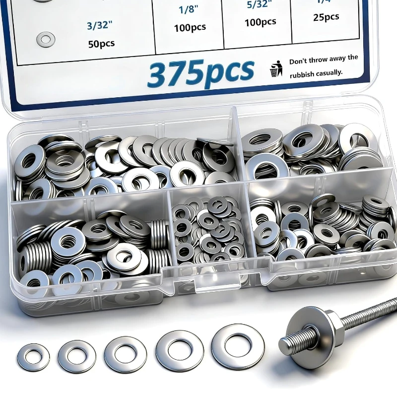 375pcs Pop Rivet Washers Assortment Kit for Pop Rivets 3/32
