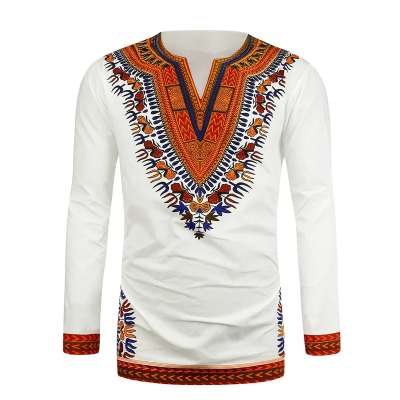 E-BAIHUI Camicie Odeneho Top da uomo in cotone bianco lucido con abbigliamento africano Dashiki Camicie lunghe da uomo in maglia taglie forti
