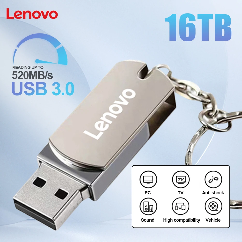 Lenovo Metal 16TB USB Flash Drive USB 3.0 High Speed File Transfer U Disk 8TB 2TB Ultra-large Capacity Waterproof USB Memory