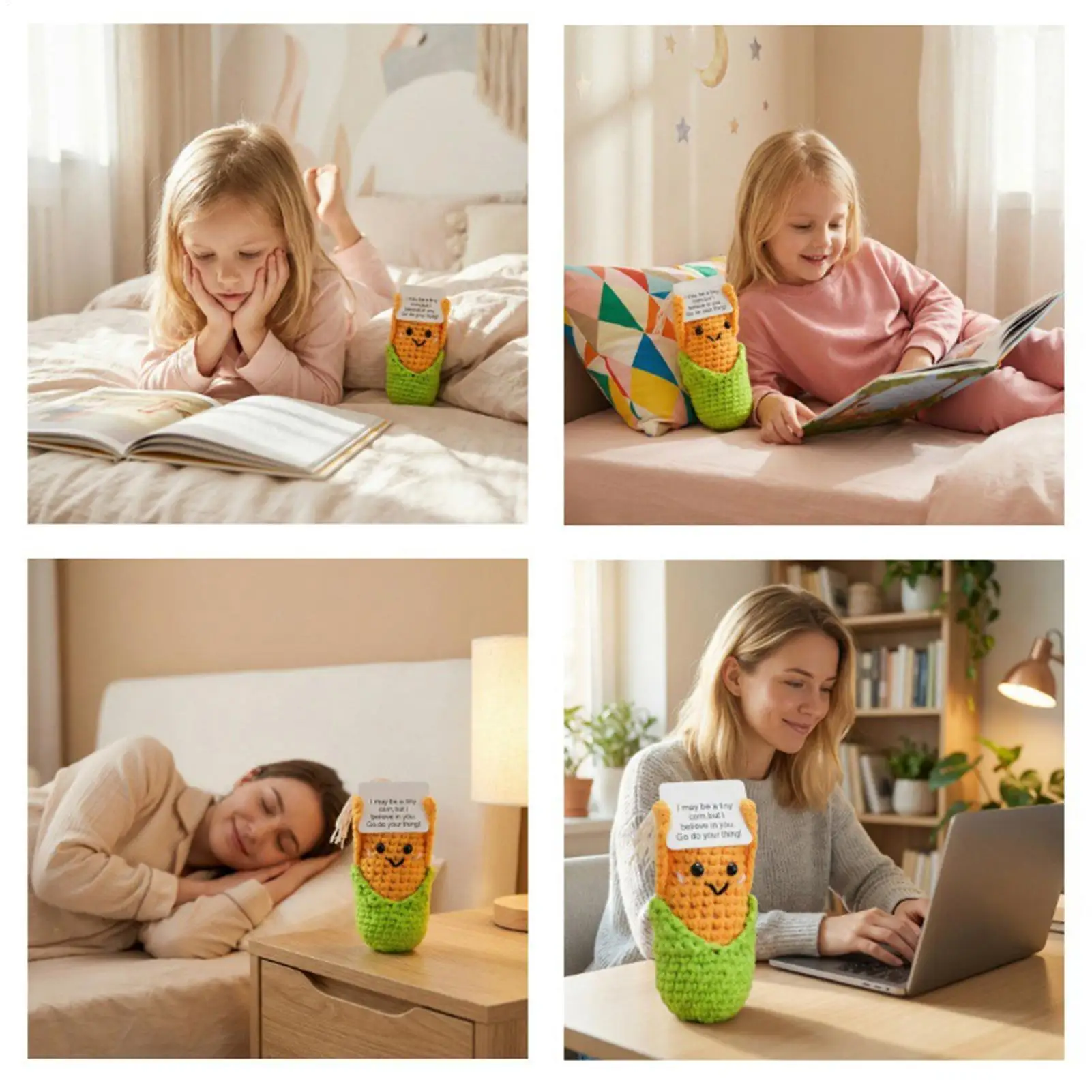 

Crochet Figures Corn Shape Decor Desk With Card Positive Support Crochet For Women Men Girls Boys Friends Students Coworkers