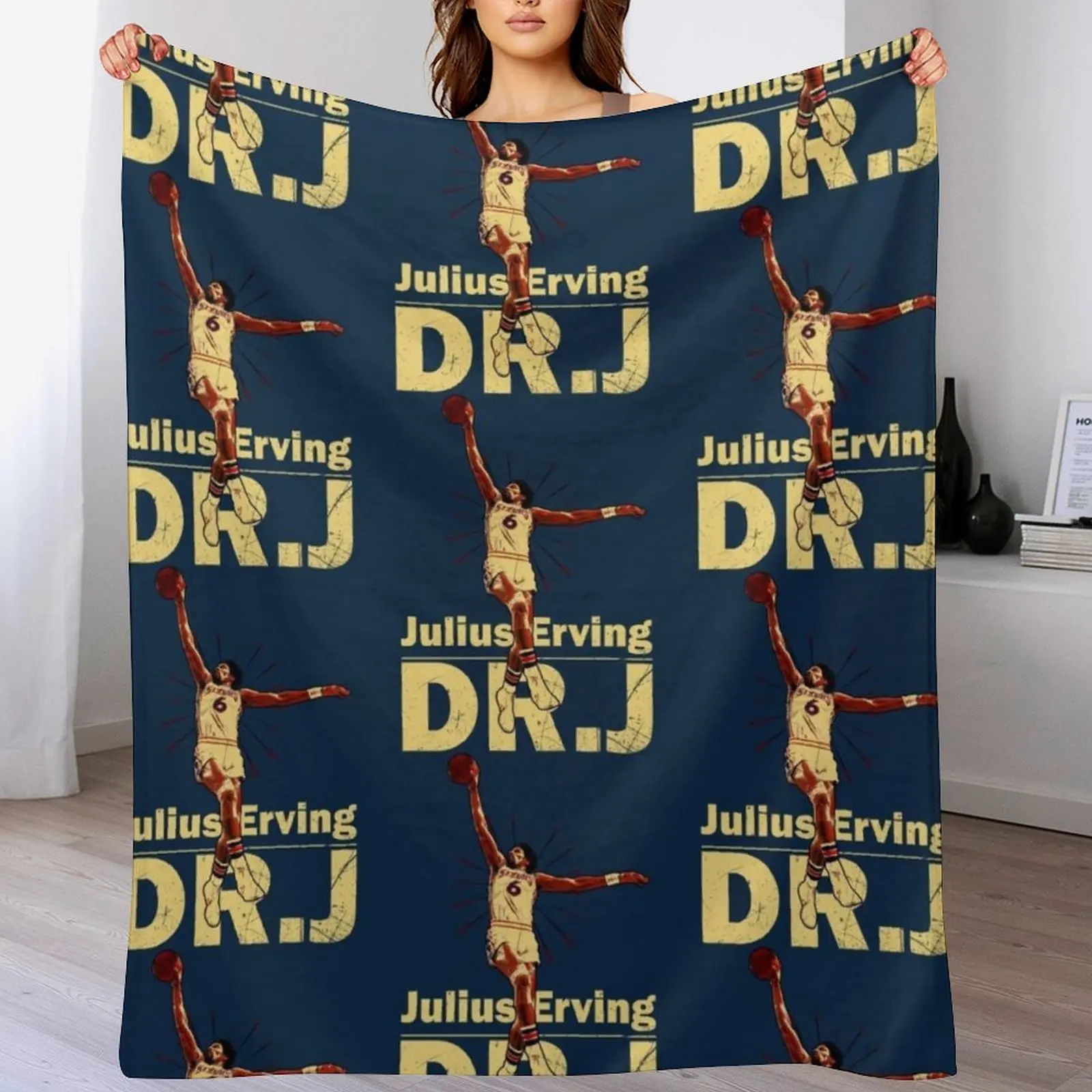 

Dr.J Julius Erving - Old School Dunk D Throw Blanket Cozy Home Blanket Gift for Christmas Holiday