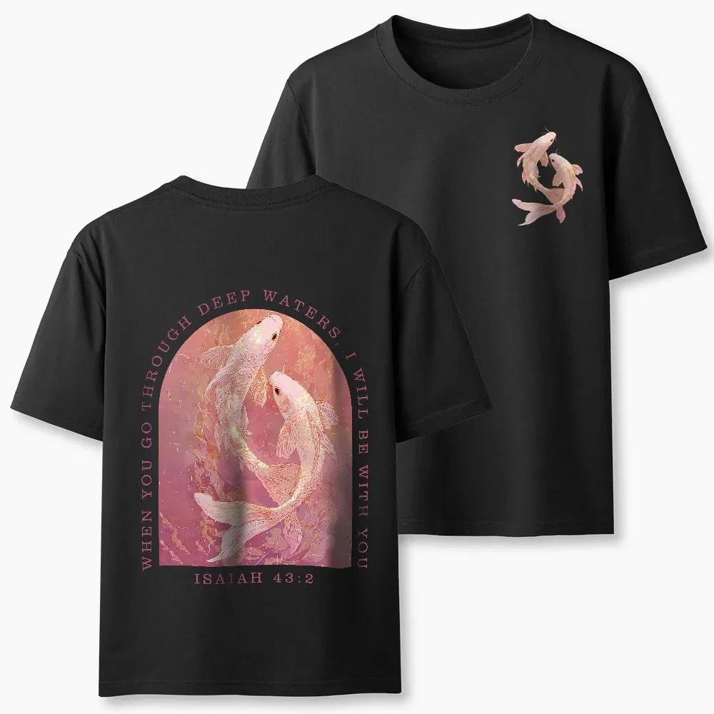 2026 Fashion Gothic Koi I Will Be with You T-shirt Summer Street Fashion Soft Texture Loose Fitness Sports T-shirt Large Size