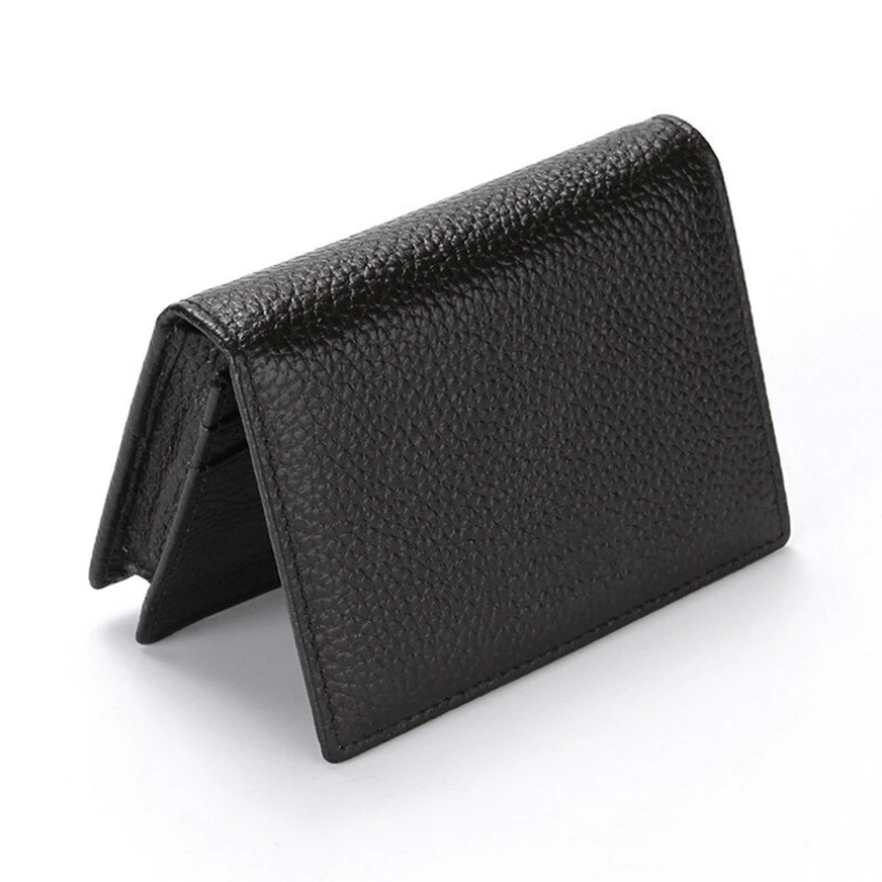 NEW 2024 Genuine Leather Wallet Ultra-thin Fold Unisex Purse Credit Card ID VIP Bank Slim Bag Simple Business Card Holders