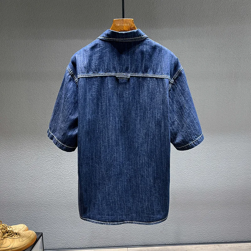 2024 summer new style New summer short sleeve denim shirt Men's Loose Casual Denim Short Sleeve Shirt Large size 6XL7XL8XL