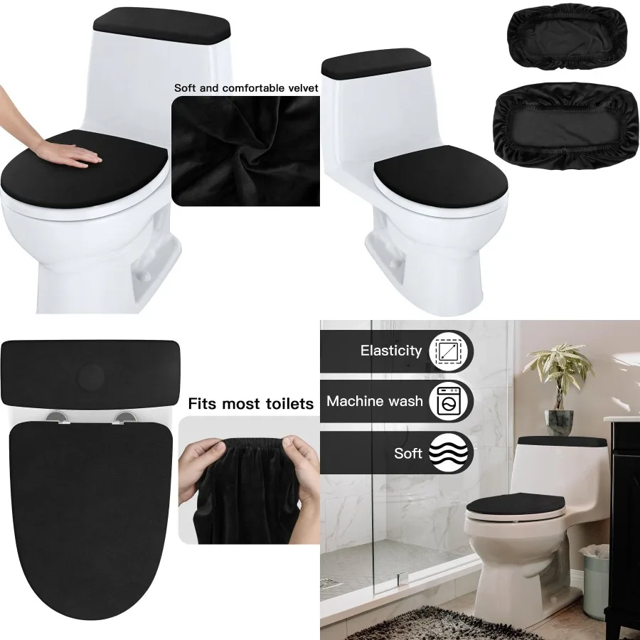 

Черная крышка унитаза и сменная крышка бачка унитаза с эластичным дном для декора ванной комнаты, аксессуары, мягкая амортизация
