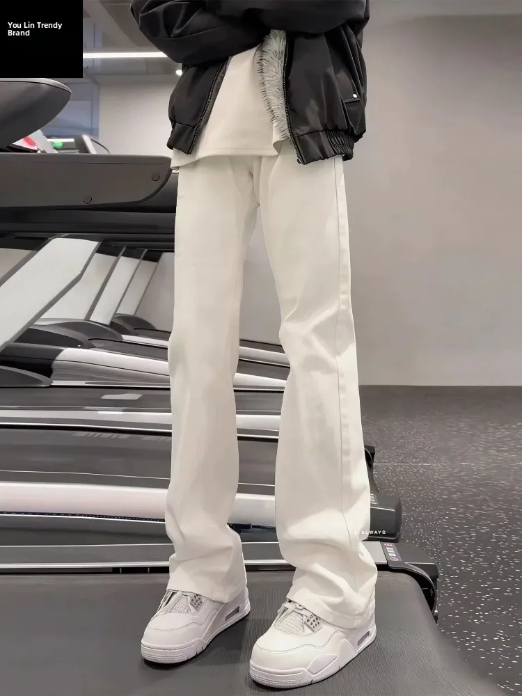 

Cleanfit White Bell Bot Jeans Men's American Sle High Waist Slim Fit Straight Leg Casual Wear Polyester Fiber Jeans