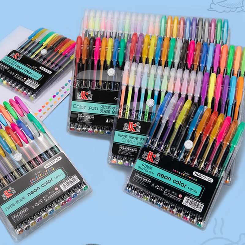 Kit 60 farbiges Gelstift-Set, Glitzer-Metallic-Pastell-Neonstift, 12, 24, 36, 48 Farben – Detail 8