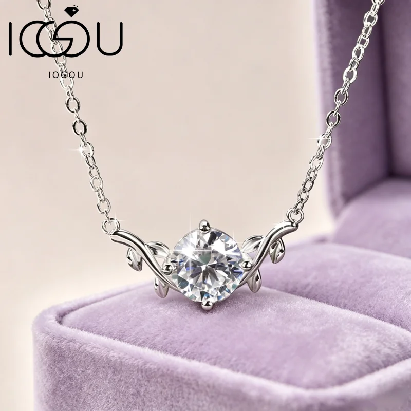 IOGOU 14k Gold Filled 2ct 8mm D Color Moissanite Vine Pendant Necklace for Women Wedding Engagement Fine Jewelry Gift Certified