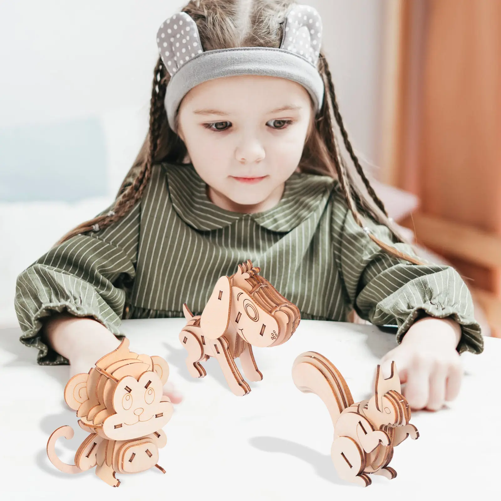 

3Pcs 3D Wooden Animal Puzzle Kits Educational DIY Craft Puzzles Precut Smooth Safe Eco Friendly Simulation Animal Assembly Set