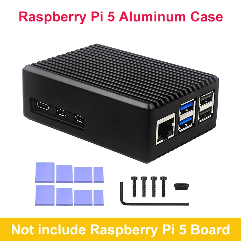 Raspberry Pi 5 Case Aluminum Metal Shell Alloy Passive Cooling Enclosure With Silicone Heatsinks for Raspberry Pi 5