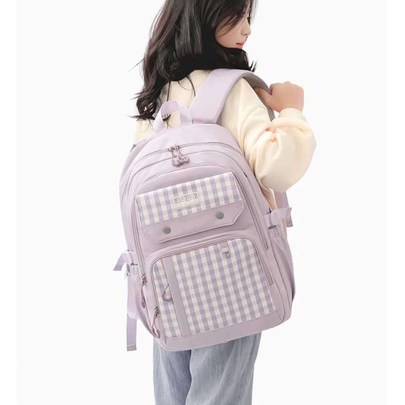 Sacs à dos d'école à carreaux pour adolescentes, cartables étanches de grande capacité, sacs de voyage mignons pour femmes, sacs à dos pour ordinateur portable, mode