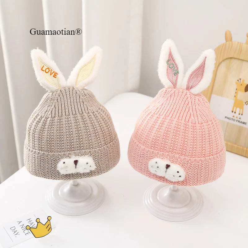 2024 nuovi cappelli invernali per neonati per ragazzi e ragazze Cute Bunny Knit Beanie Hat Double-Layer Warm Infant Caps accessori 0-6M