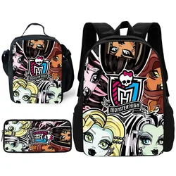 Monsters High Child School Backpack with Lunch Bags ,Pencil Bags ,School Bags for Boys Girls Best Gift