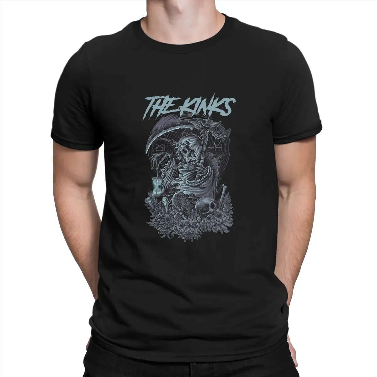 Men Time Hourglass Everlasting Rock T Shirt T-The Kinks Pure Cotton Tops Vintage Short Sleeve Crewneck Tees Summer T-Shirt