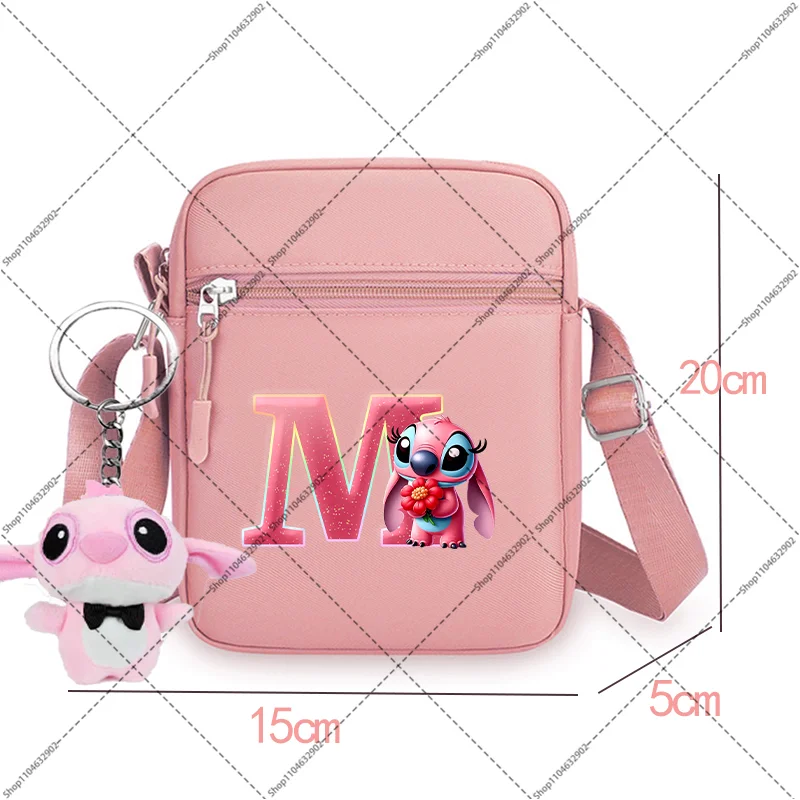 リロアンドスティッチ レディース ピンク ファッション ペンダント クロスボディバッグ 漫画柄 文字 A-Z プリント ガールズ キュート ショルダーバッグ パーティーギフト