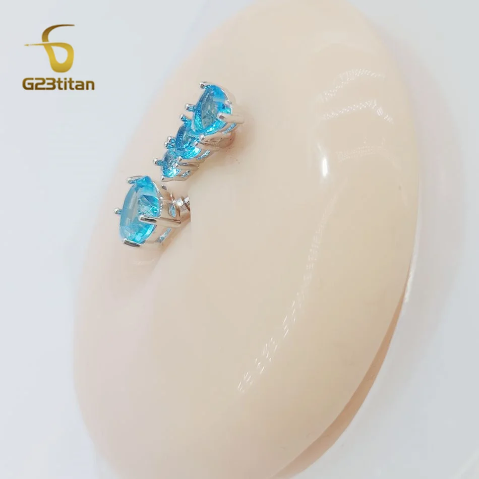 جميلة بحيرة الأزرق الزركون القلب البطن خاتم على شكل زر 14 جرام الطبية التيتانيوم منحني الحديد الحساسية الحرة السرة ثقب الجسم مجوهرات