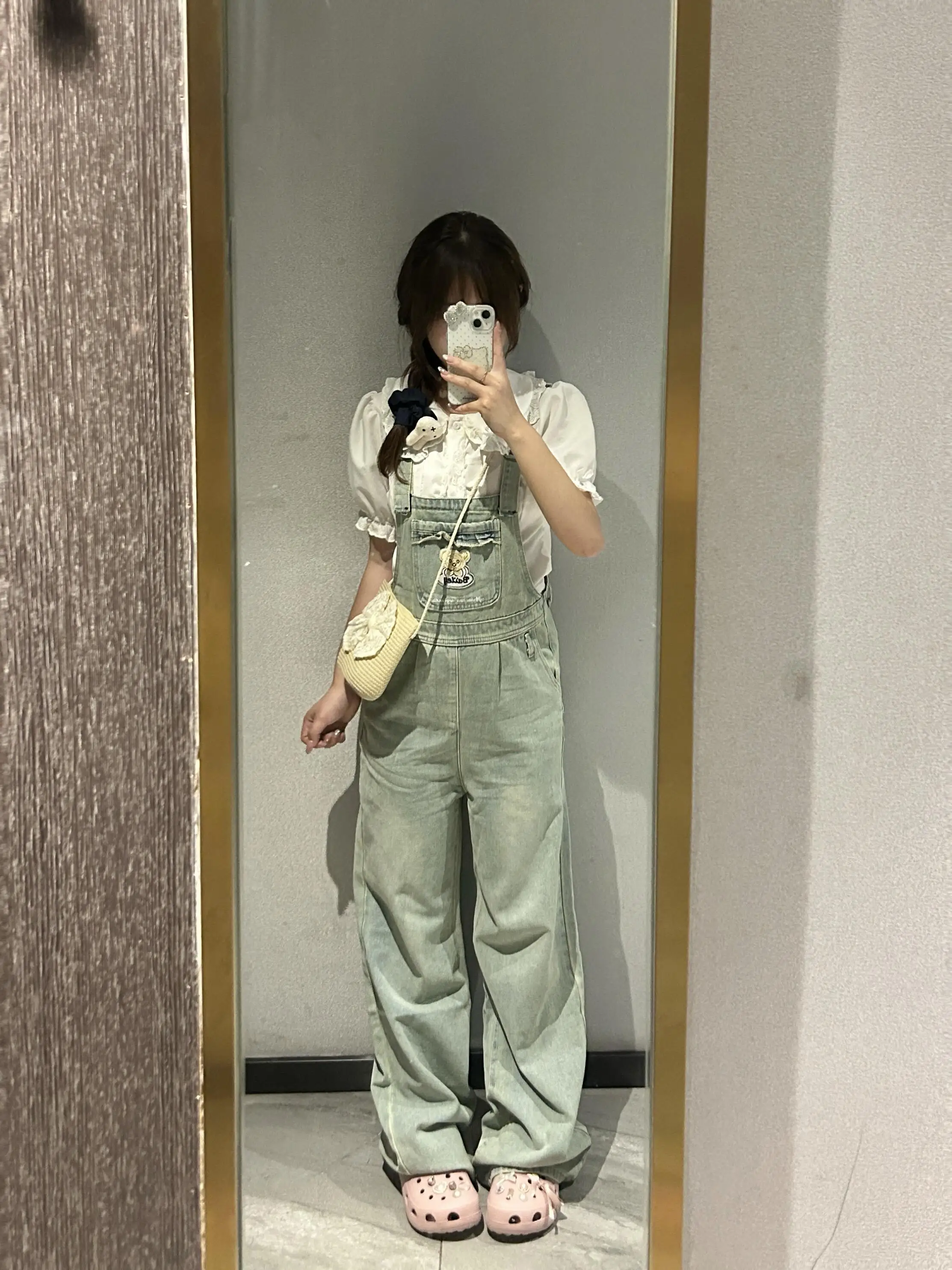 

Retro Waed Denim Overalls Women's Spring Summer New Design Cute Age-Defng High Waist Straight Leg Jumpsuit Casual Wear