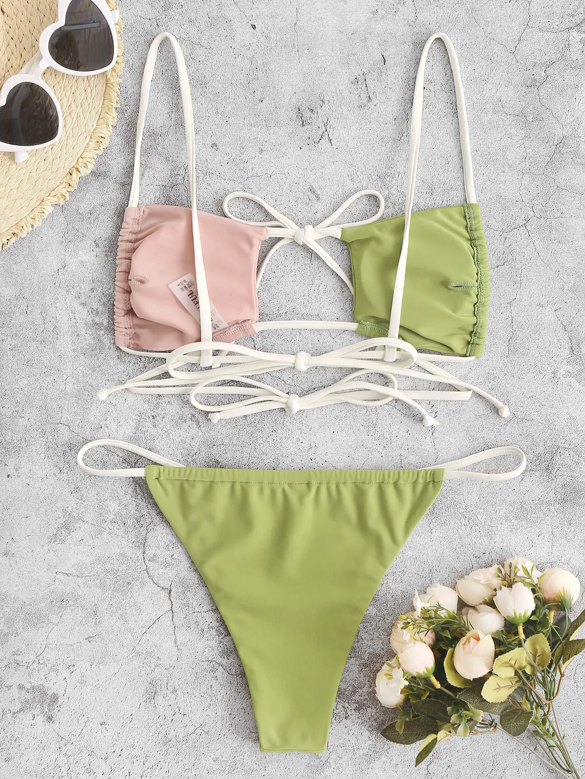 ZAFUL Dwukolorowy strój kąpielowy bikini z wiązaniem na biodrach