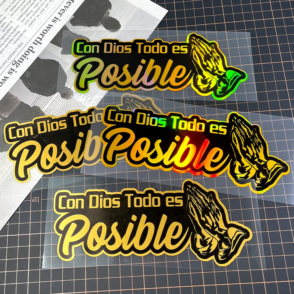 

Креативные виниловые наклейки для декора кузова автомобиля, для легковых и грузовых автомобилей, с надписью "С Богом всё возможно" и универсальными жестами, автомобильные наклейки.