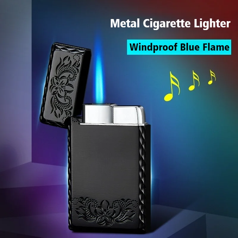 Steel Sound Cigar Igniter Blue Fire Windproof Open Flame Lighter Smoke Metal Blue Flame Cigarette Lighters & Smoking Accessories