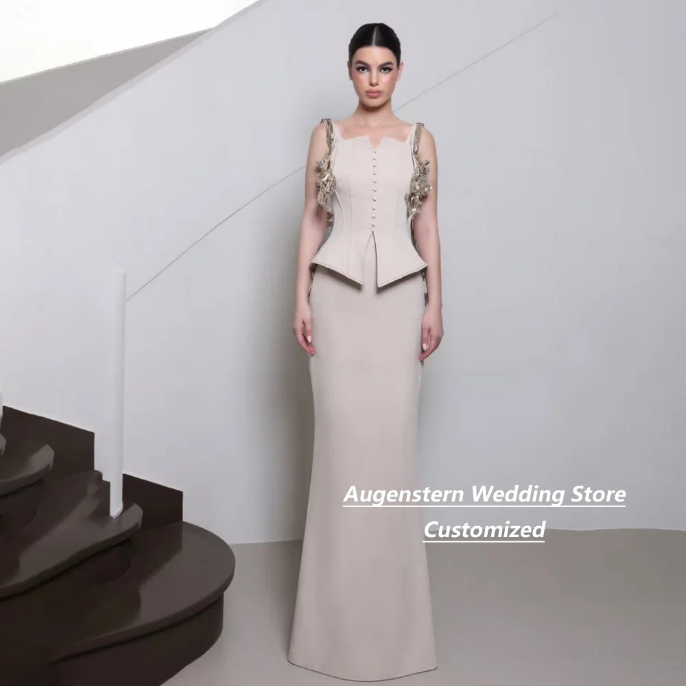 Customized Ivory 3D Floral Strap Button Mother Of The Bride Gown Two Piece Corset Top Front Slim Skirt Wedding Guest Maxi Dress