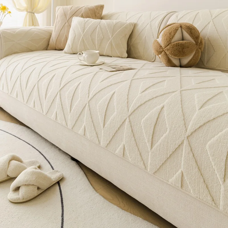 Thick Anti Slip Sofa Cover Cloth Solid Color Straight Row Sofa Cushion Soft and Sticky Texture Simple Autumn and Winter Washing