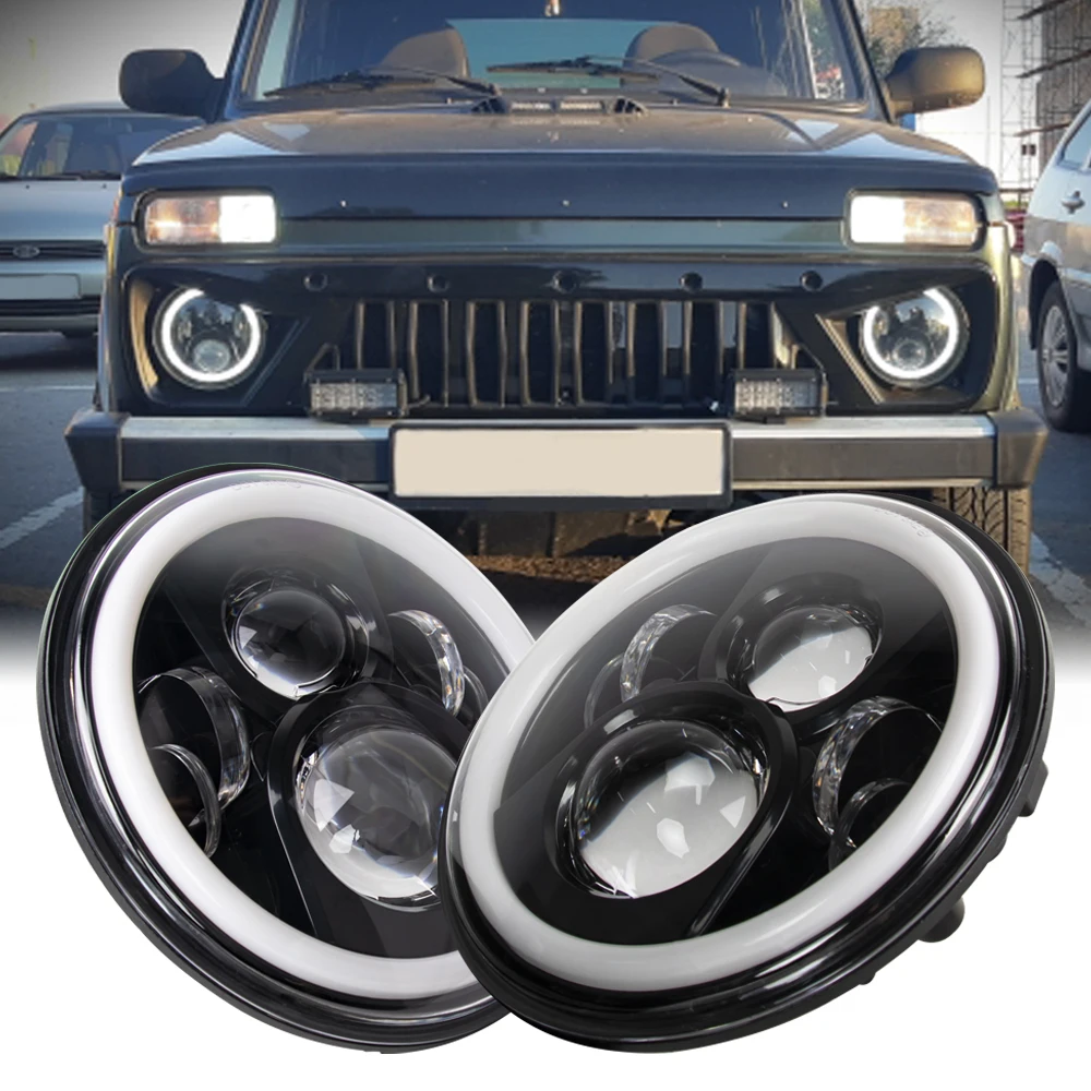 Пара ходовых огней 40 Вт 80 Вт 75 Вт Автомобильный светодиодный H4 7 дюймов автомобильные аксессуары ангельские глазки H4 светодиодная фара для Lada Niva 4X4 Uaz Hunter JK TJ
