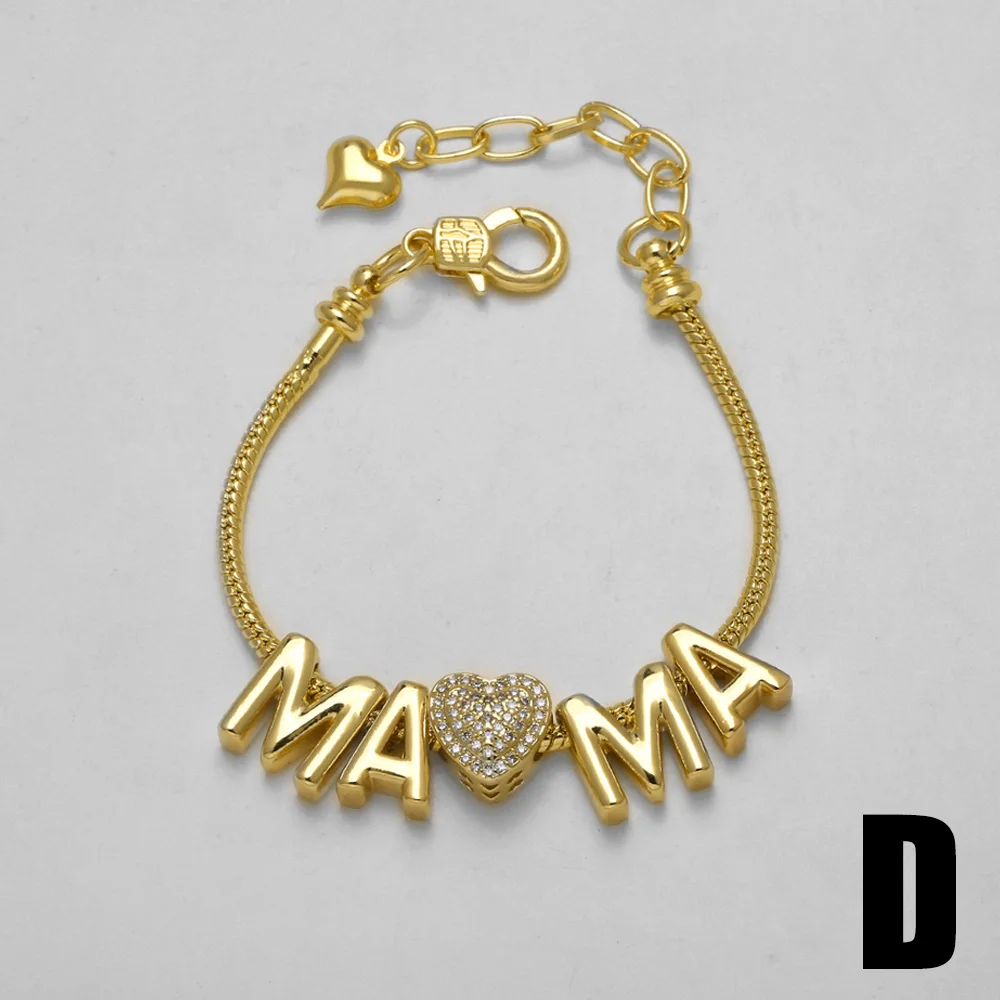 Clearance / Gold Plated Snake Chain MAMA Bracelets for Women CZ Crystal Statement Bracelets Dainty Jewelry Gifts brte59