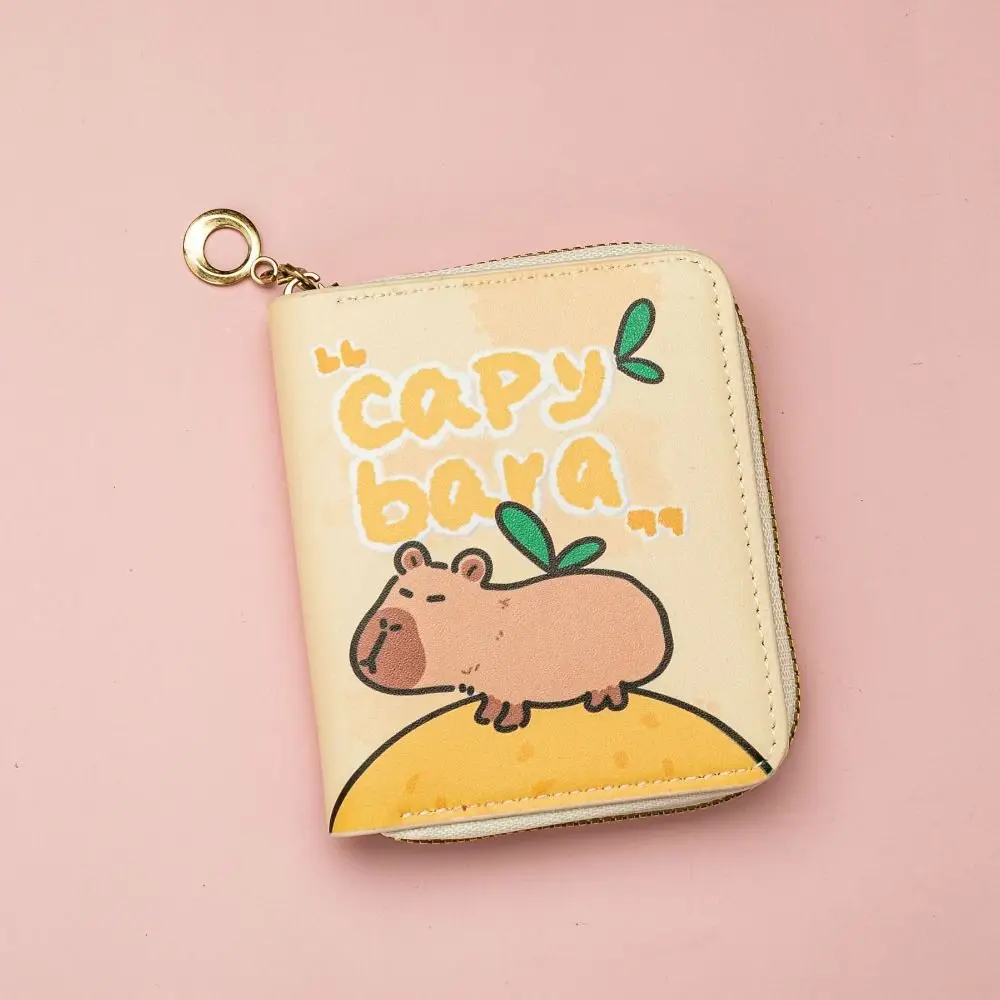 かわいいジッパー付きカピバラショートウォレットPUレザー漫画コインパース多層防水カードバッグ
