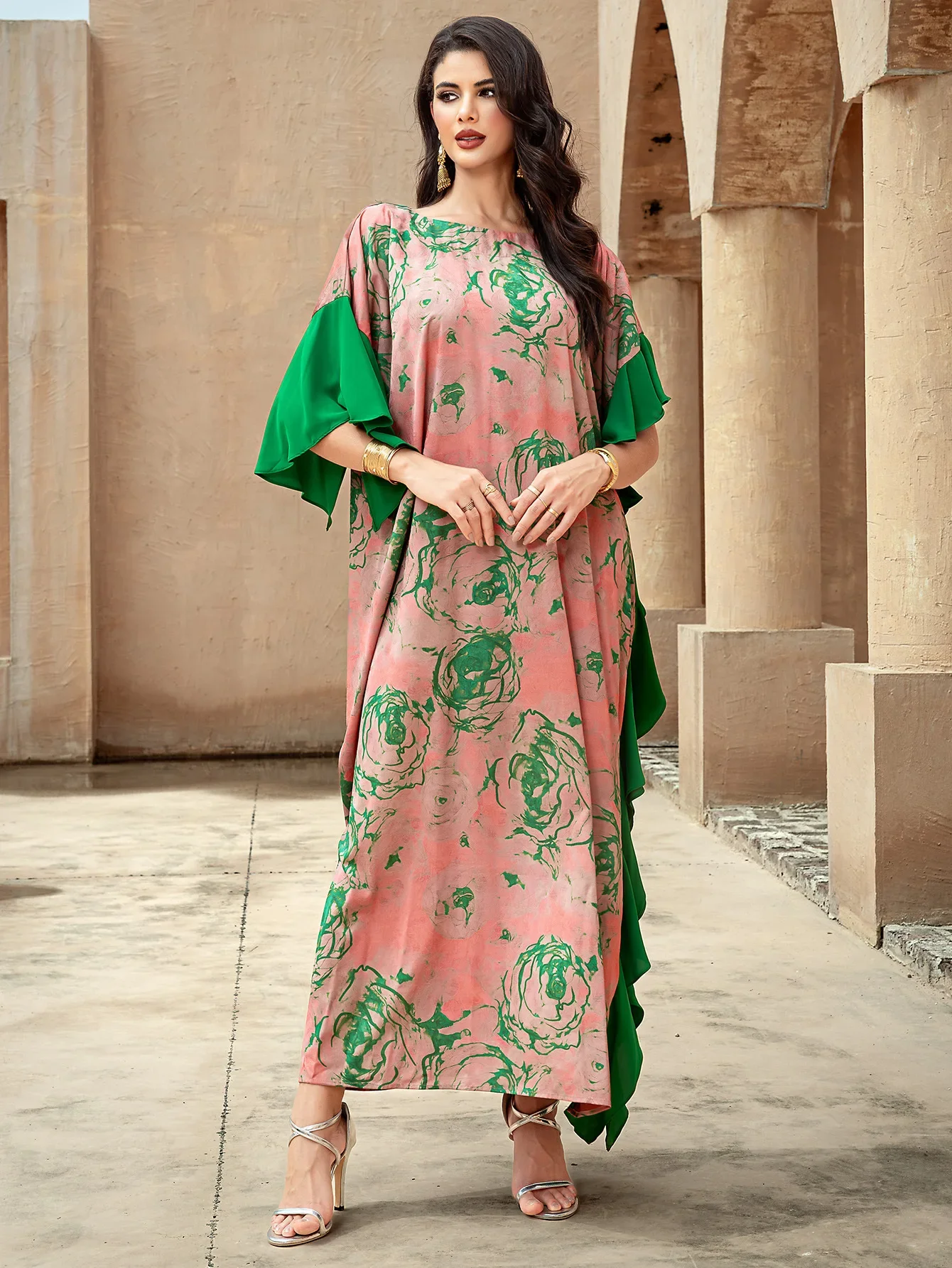 

Eid Mubarak Ruffle Sleeve Abaya Dubai Luxury Evening Dress Muslim Women Turkey Kaftan Islam Jalabiya Caftan Marocain Femme Robe