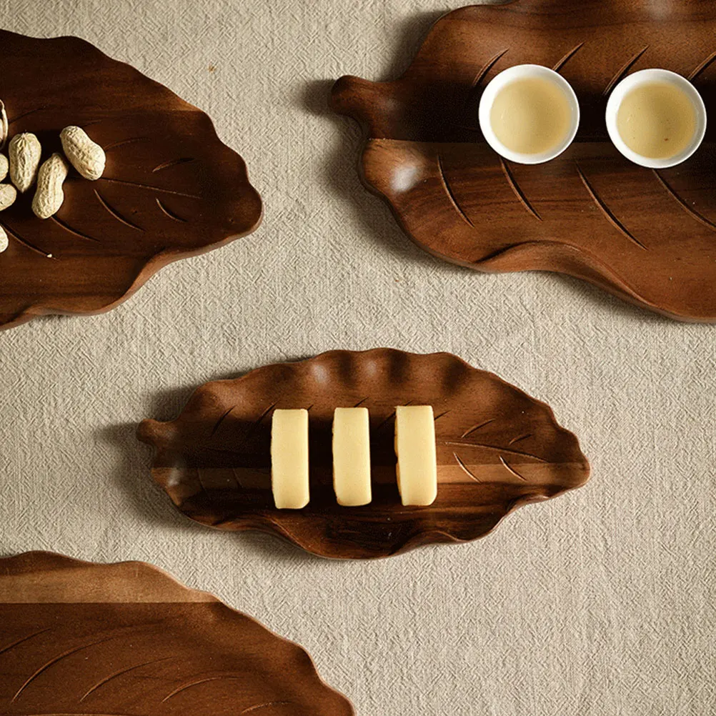 

Wooden Leaf Tray Solid Wood Food Serving Tray for Fruit Bread Snack Display Decorative Kitchen Serving Plate Leaves Plate