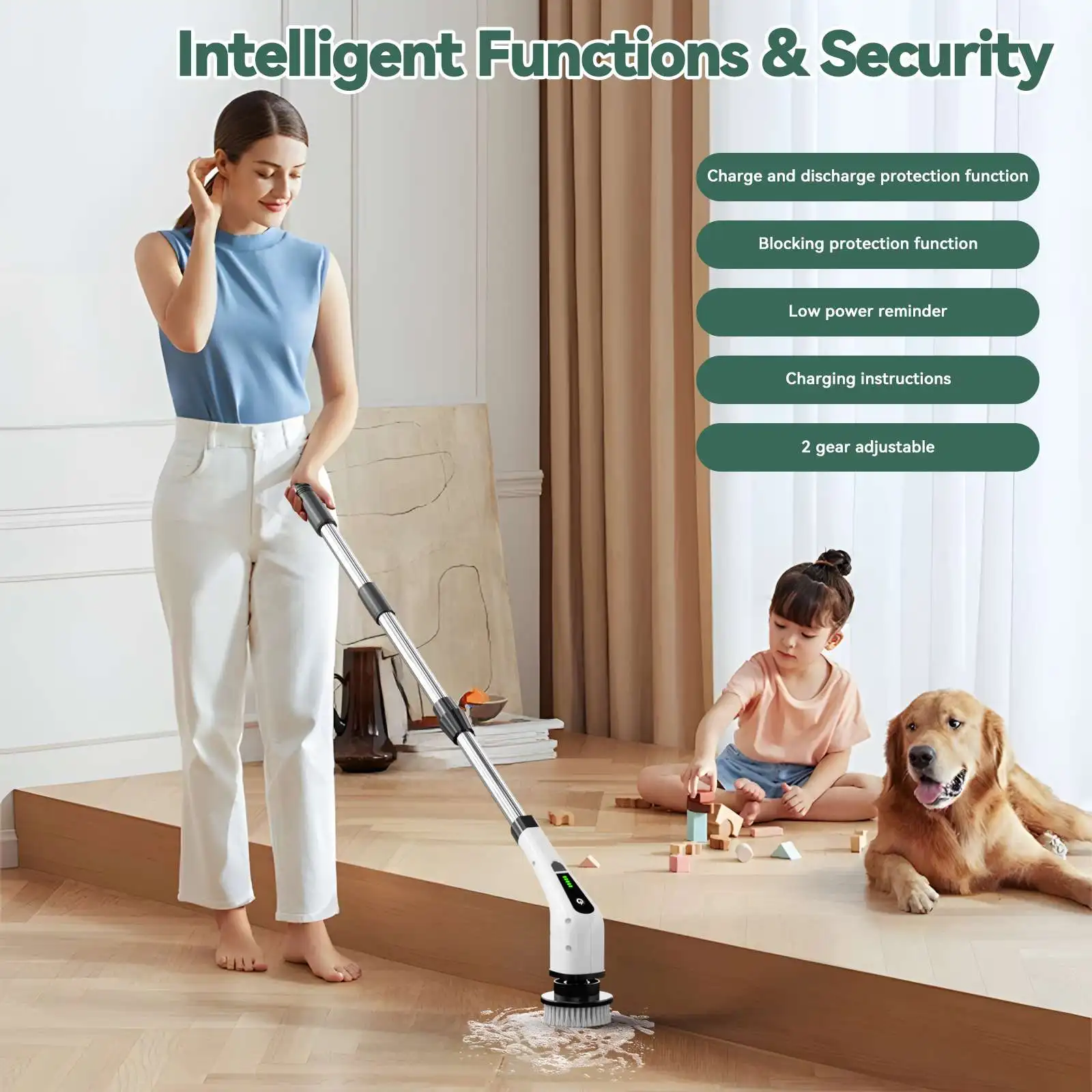 แปรงขัดพื้นไร้สาย Spin Scrubber ผลิตภัณฑ์ทำความสะอาดบ้าน แปรงขัดพื้นพร้อมด้ามจับปรับระดับได้ จากคลังสินค้าสหรัฐอเมริกา