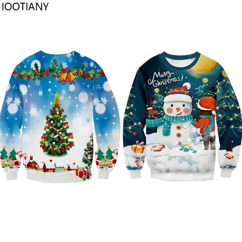 

ABC123CosplayUnisex Christmas Ugly Sweatshirts Funny Santa Snowman Tree Print Pullover Autumn Winter Street O-neck Top3'd,5;h.9/