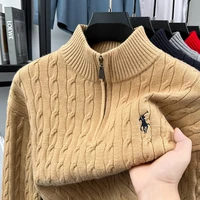 Heshi Brand Fashion American 2025 Vintage Stand Collar Zipper Embroidery Sweater Fried Dough Twists 3D Autumn Winter Knitwear - Image 3