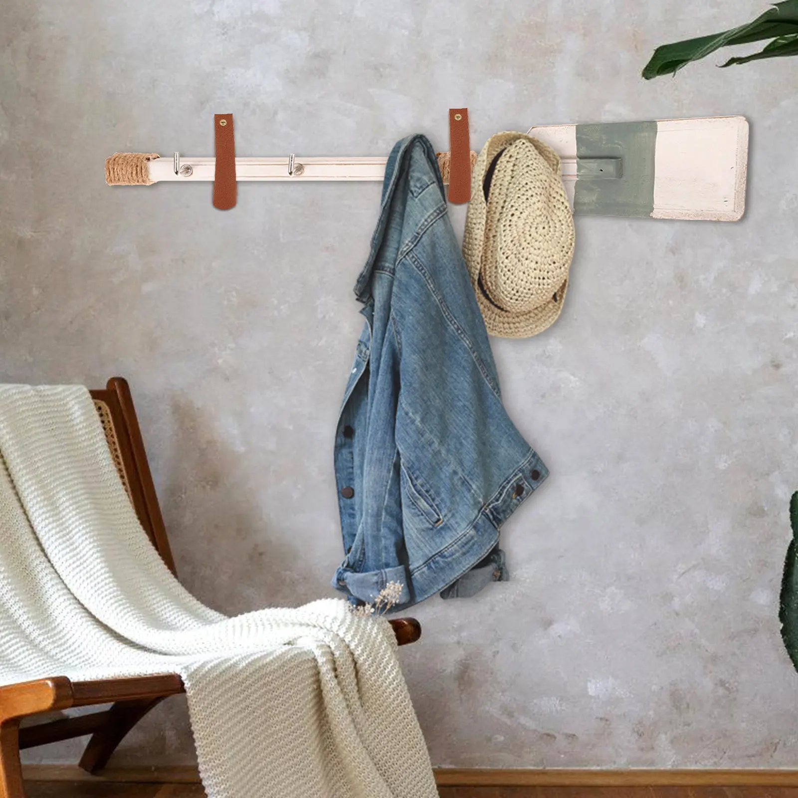 4Pcs Boho Style Wall Mounted Strap Hanger Space Saving Towel Rod Holder for Bathroom Kitchen Bedroom Decorative Hook - view 2