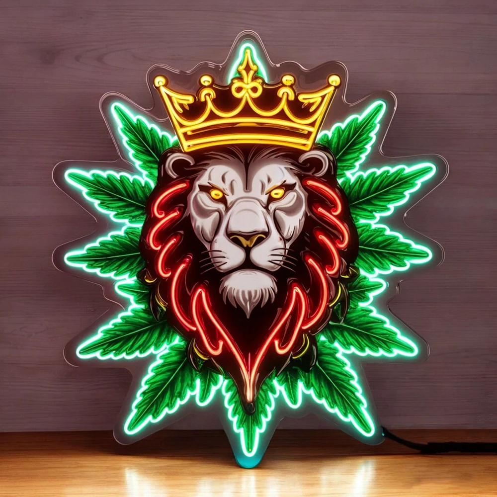 Weed King Lion Neon Pop Art Light Sign for Smoke Bar Club Wall Decor LED Night Lights Handmade Custom Business Logo Neon Sign