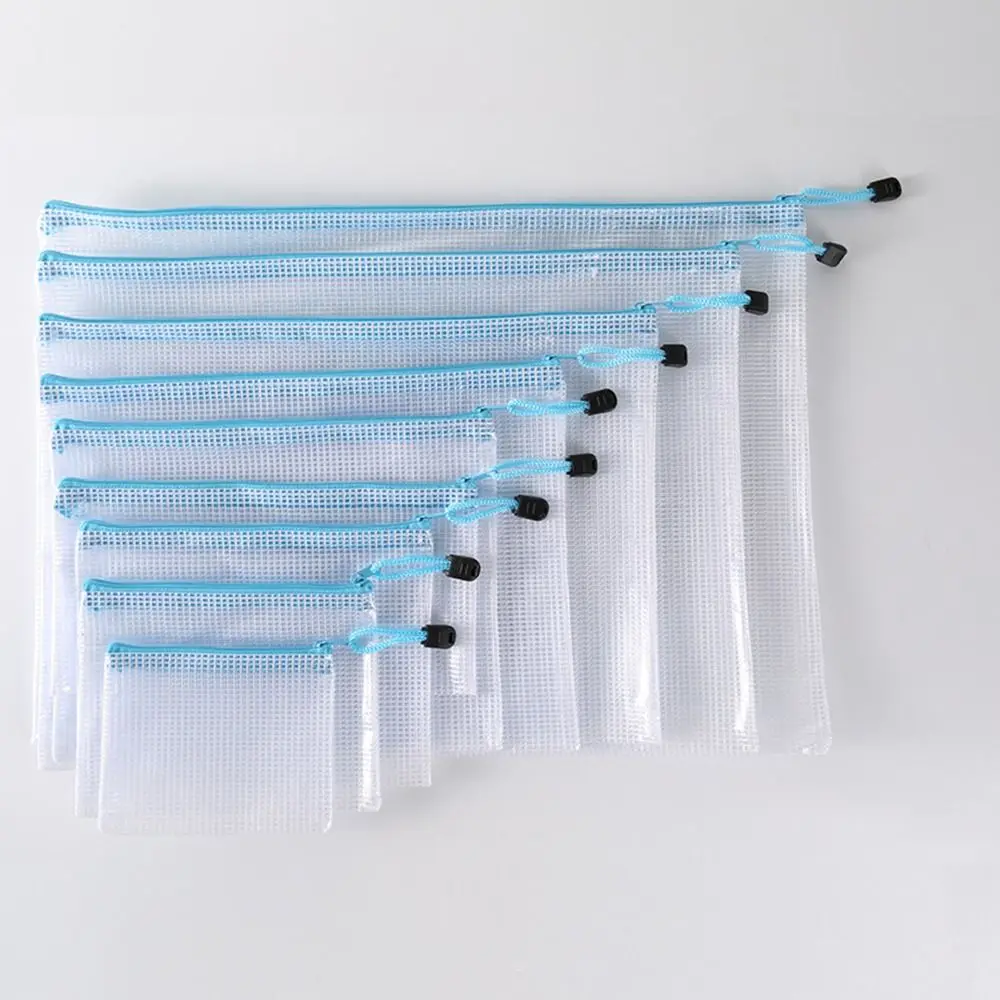 

Cosmetic Makeup Bags Mesh Zipper Pouch Document Organiser Large Capacity File Folders Pouch PVC Waterproof Document Folder