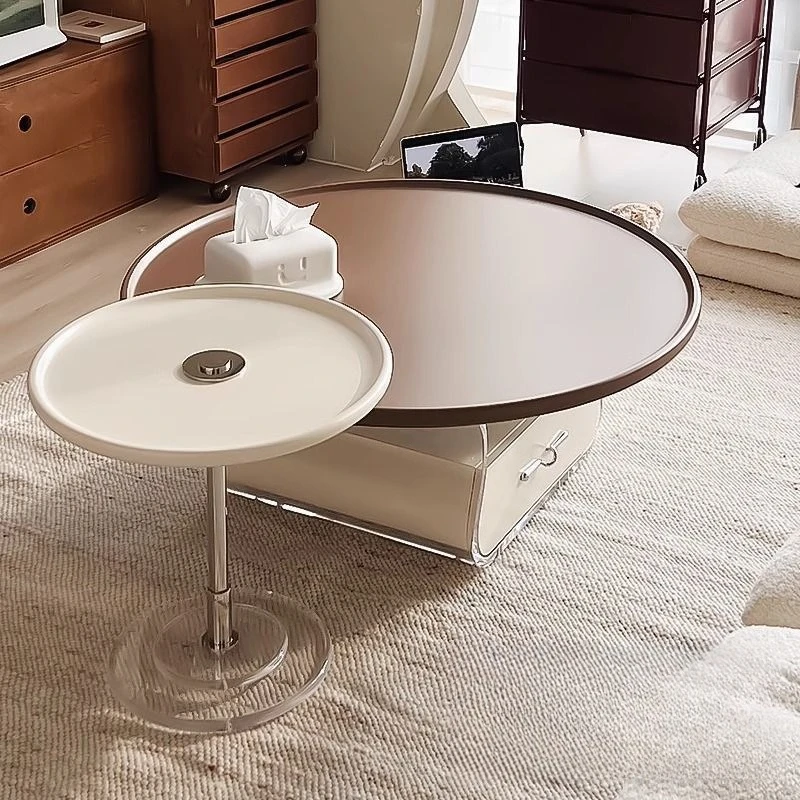 

French cream retro coffee table small apartment acrylic round modern home living room simple combination new Internet celebrity