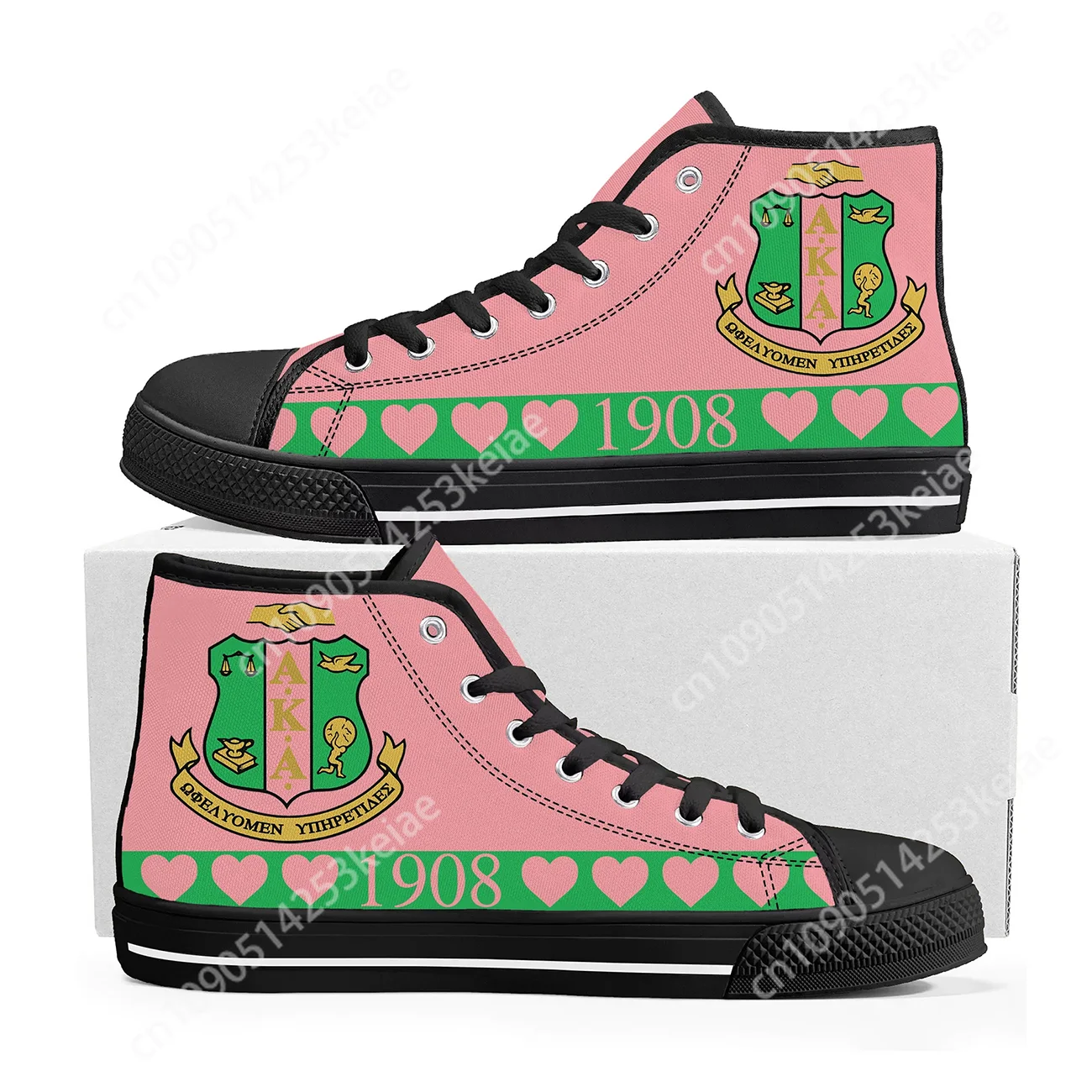 

Alpha Sorority AKA 1908 High Top Sneakers Kappa Alpha Mens Womens Teenager Canvas High Quality Sneaker Shoes Customize Shoe