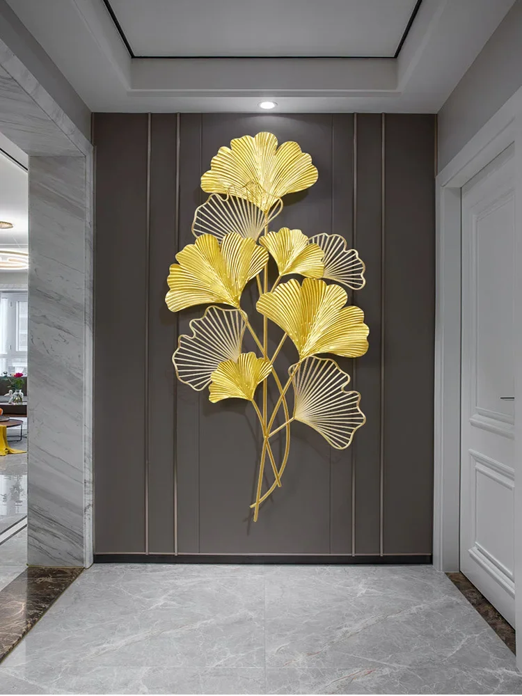 Modern simple ginkgo biloba wrought iron entrance corridor decoration wall hanging hotel bed and breakfast pendant