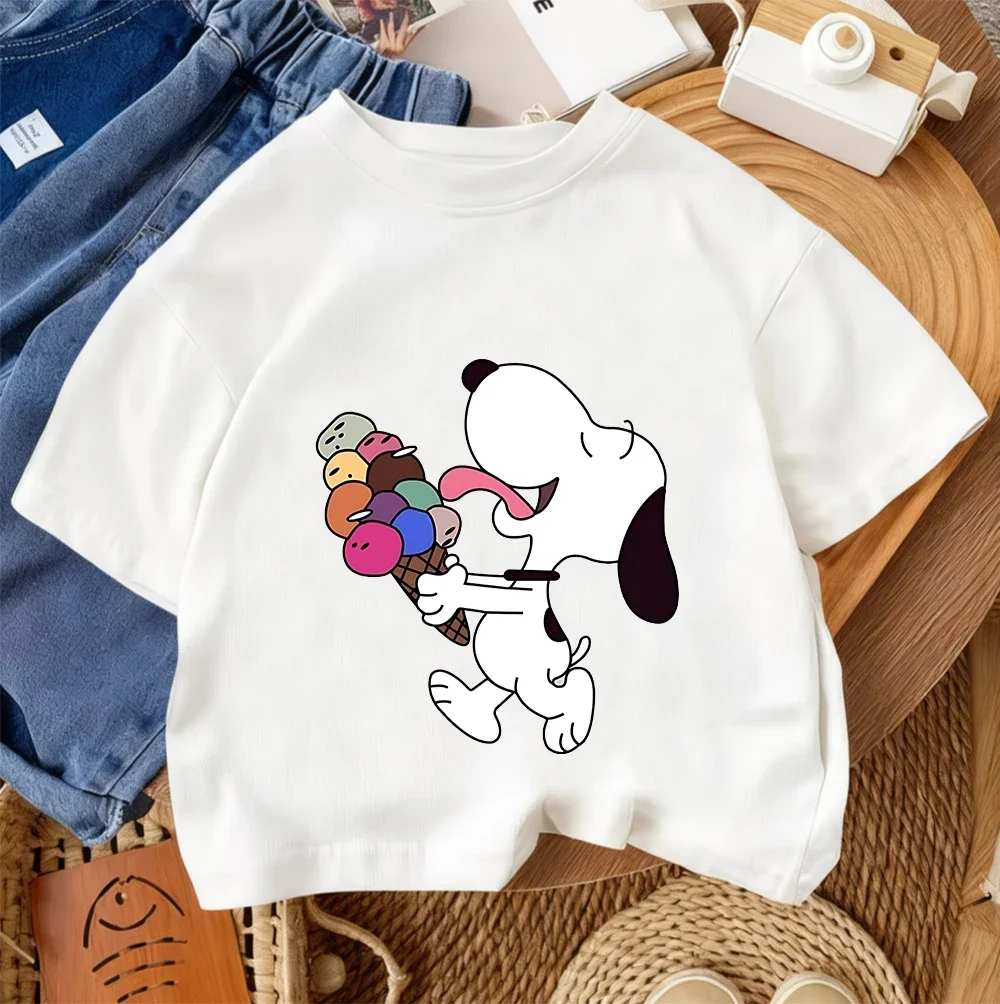 

Детская футболка с милым мультяшным принтом Kawaii, повседневная летняя футболка в уличном стиле с короткими рукавами, Snoopy 3 14