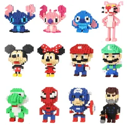 Disney-bloques de construcción de Marvel para niños, juguete de montaje para niños, Stitch, Mickey, Minnie, Derena, Belle