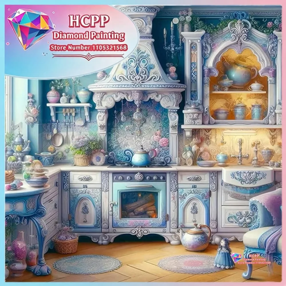Küchen-Landschaft Diamant-Malerei-Set Quadratische Runde Diamanten 5D DIY Mosaik Handgemachte Kunst Einzigartiges Exquisites Geschenk Handwerk Heimdekoration