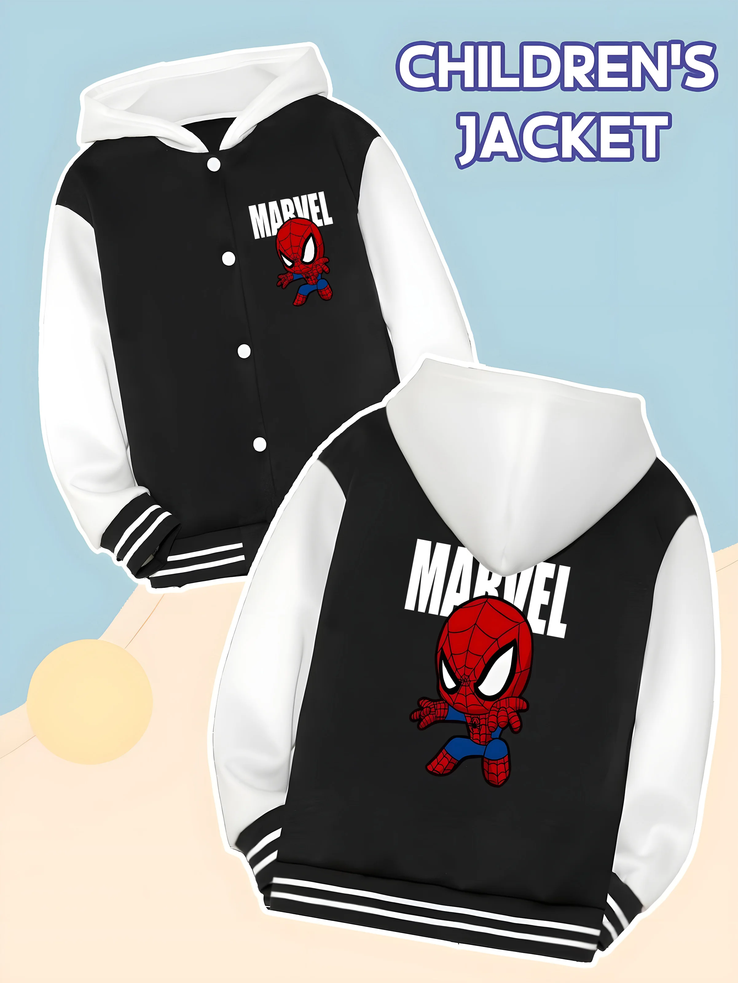 

MINISO Marvel Boys' Baseball hooded Jacket - Double-sided Marvel logo, soft fabric