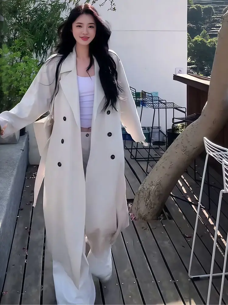

Off White Trench Coat WomenIn Spring AutumnOf 2025 KoreanStyle Fashionable Commuting StyleWith Zip Ties Waist And KneeHigh Coat
