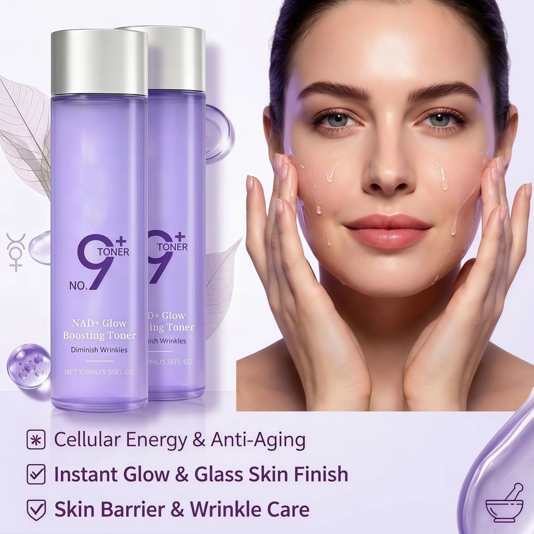 NAD+ Glow Boosting Facial Toner Salmon PDRN Roe Extract Copper Tripeptide-1 Deep Hydrating Anti Aging Moisture Lock Essence Water Wrinkle Smoothing Fine Lines Firming Skin Barrier Soothing Repair Liquid Toner K-Beauty Skincare 100ml